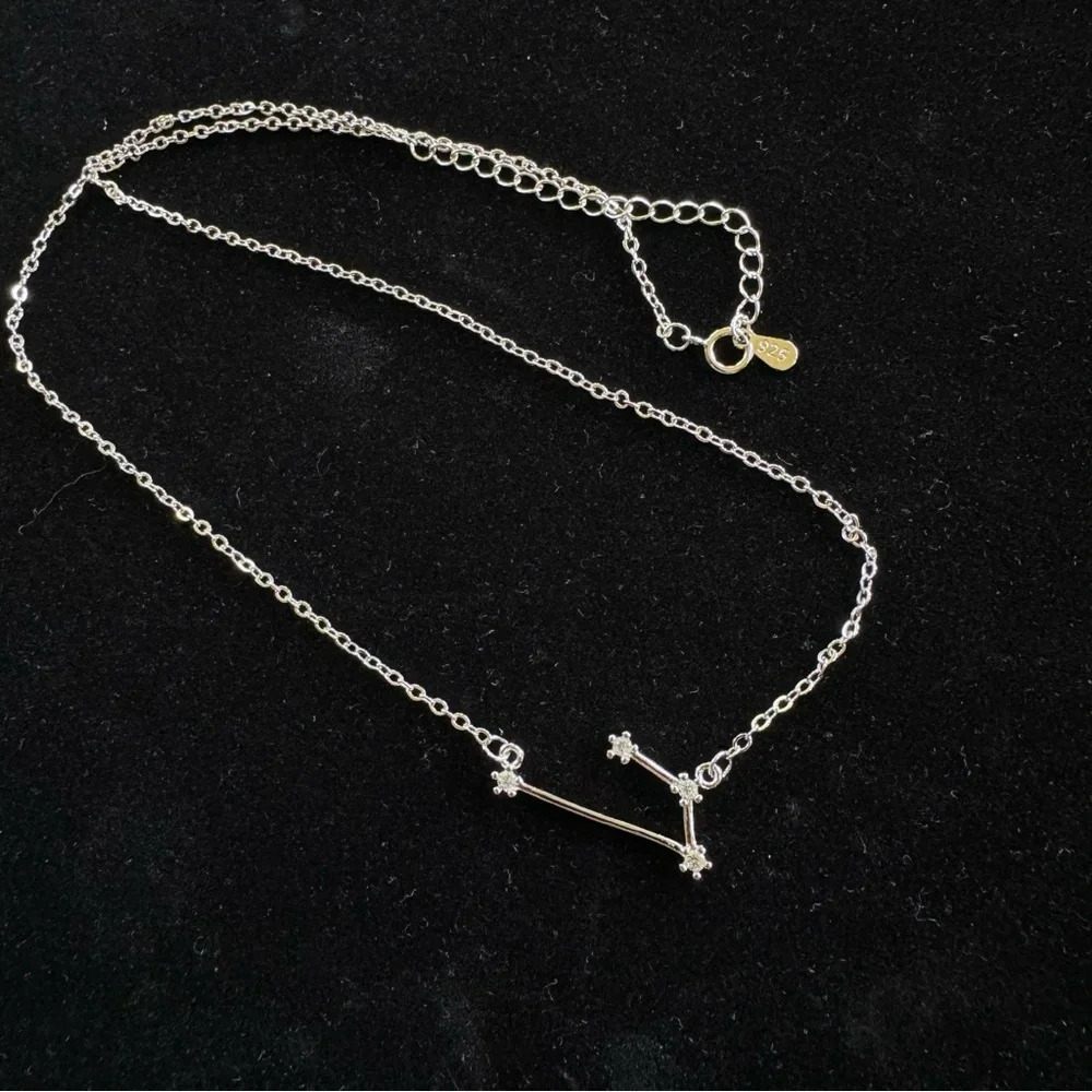 Zodiac Aries 925 Silver Necklace with CZ Accent Stones